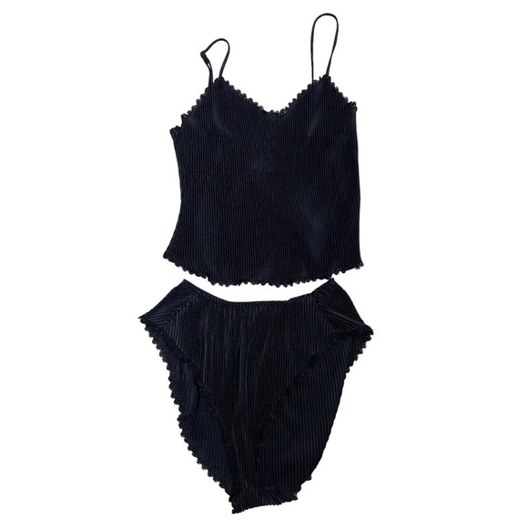 Vtg Maidenform Camisole & Panties Set 6 Hi Cut Long Line Black Pleated Elegance - Picture 1 of 9